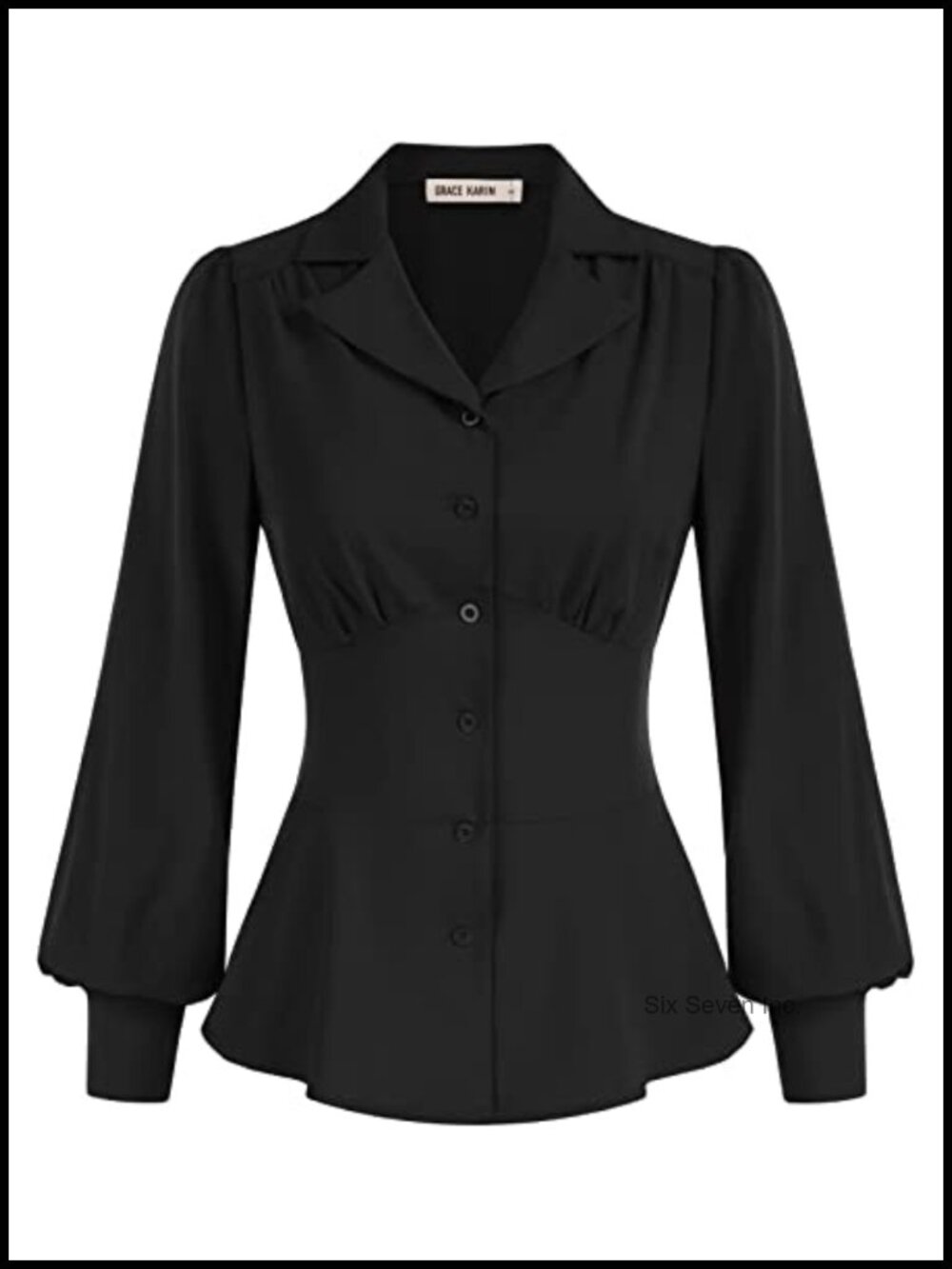 Women's Long Sleeve Peplum Button Down Blouse Smocked Waist Dressy Top
